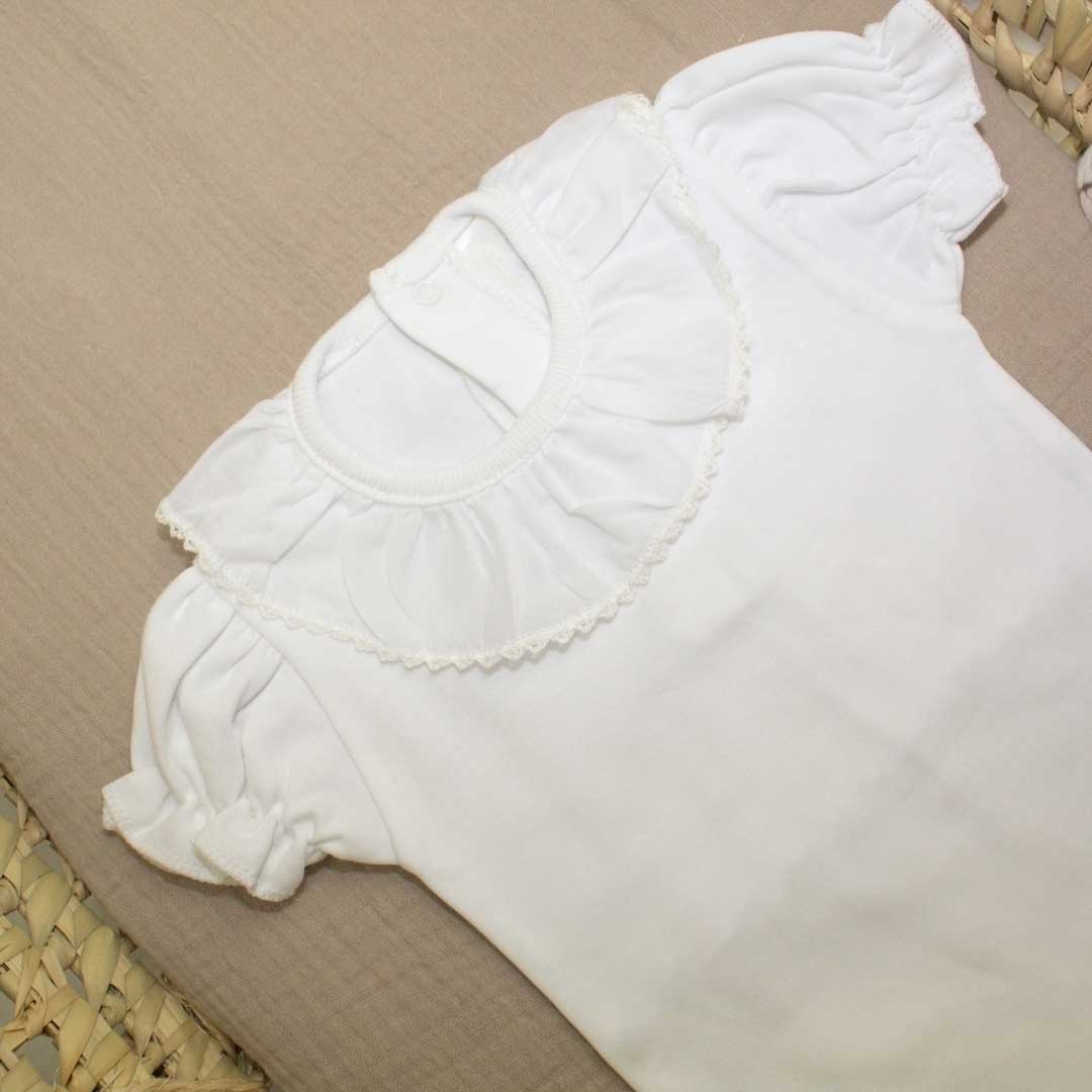 Body manica corta con colletto ricamato o volant