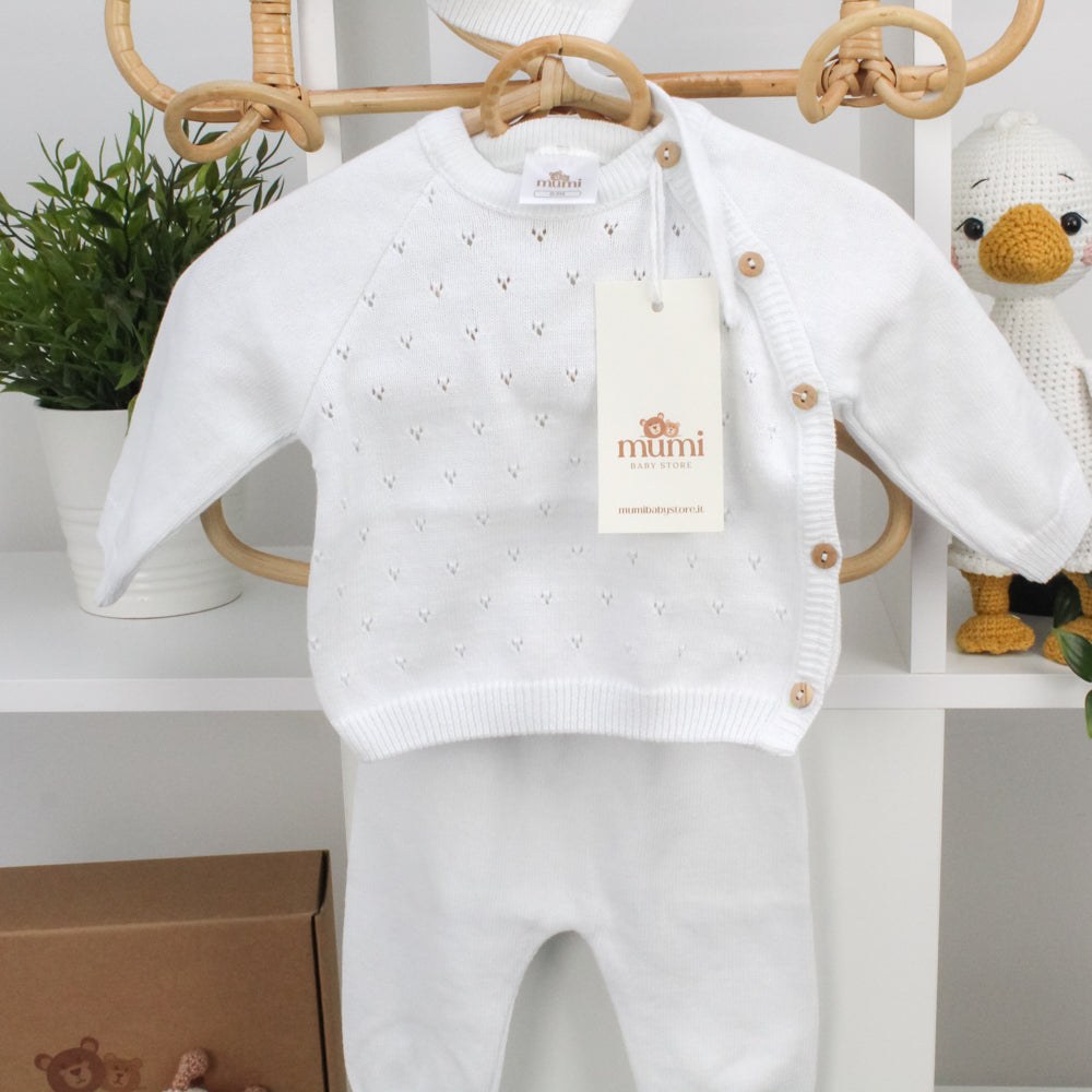Coordinato Cuoricini 3 pezzi in maglia traforata Mumi