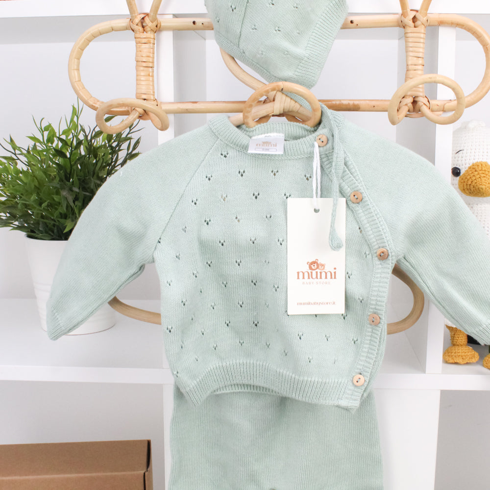 Coordinato Cuoricini 3 pezzi in maglia traforata Mumi