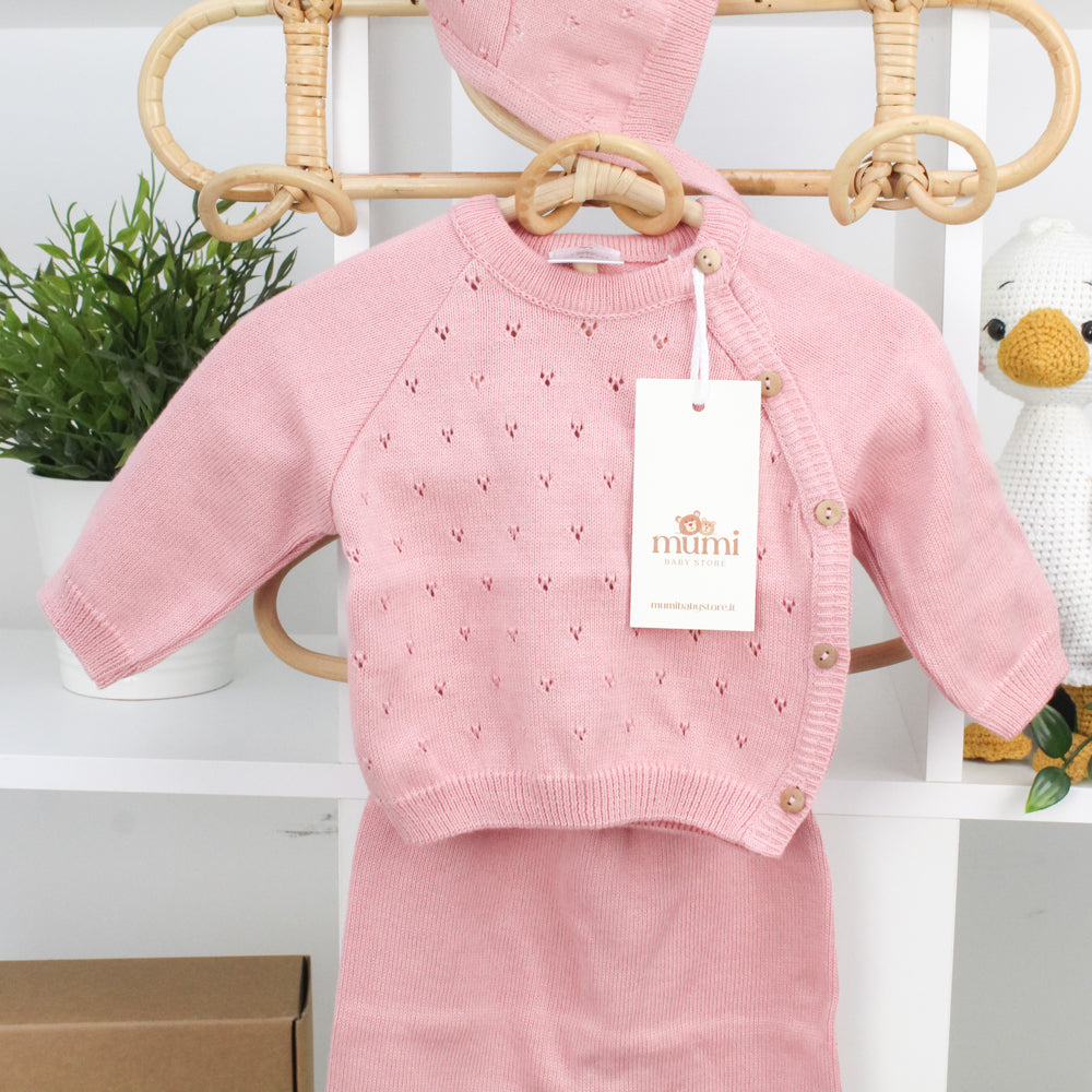 Coordinato Cuoricini 3 pezzi in maglia traforata Mumi