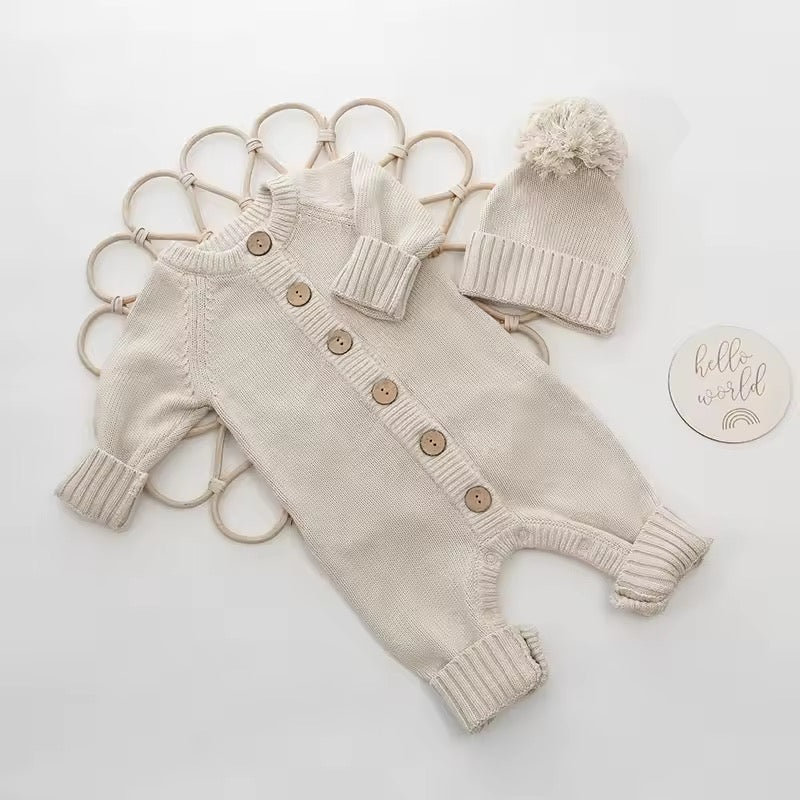 Tutina “Noa” con Cappellino Pompon,Caldo Cotone 100% Biologico 🧸☁️✨