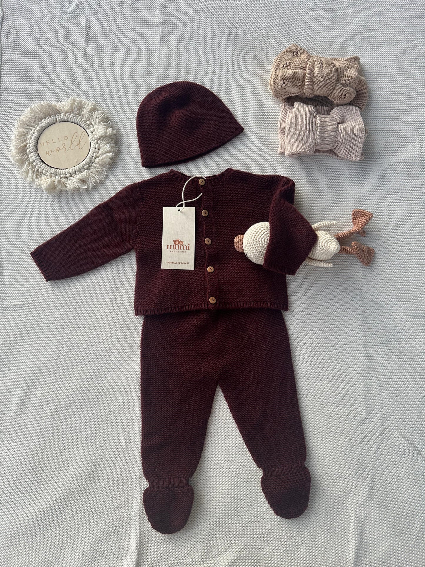 Completo Neonato 3 Pezzi in Lana e Cashmere