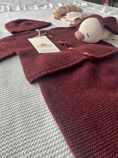 Completo Neonato 3 Pezzi in Lana e Cashmere