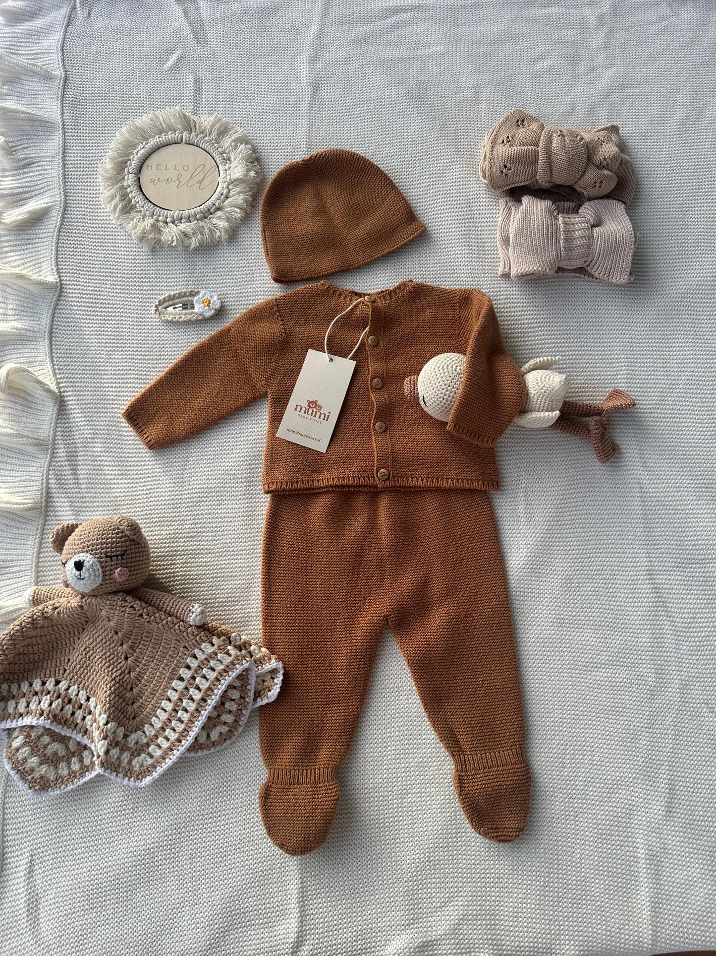 Completo Neonato 3 Pezzi in Lana e Cashmere