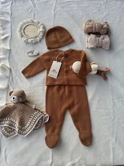 Completo Neonato 3 Pezzi in Lana e Cashmere