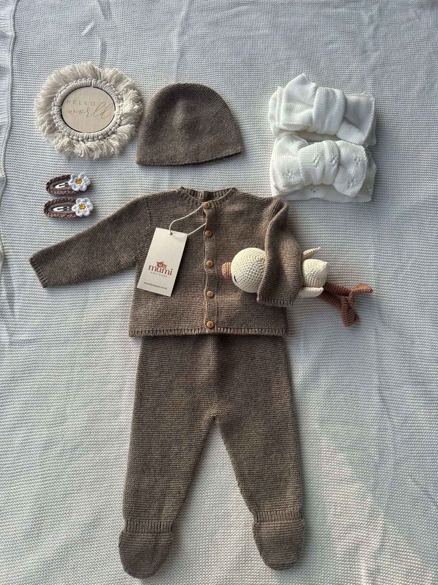 Completo Neonato 3 Pezzi in Lana e Cashmere