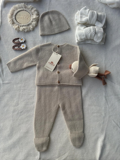 Completo Neonato 3 Pezzi in Lana e Cashmere