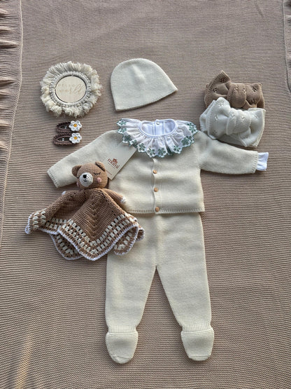 Completo Neonato 3 Pezzi in Lana e Cashmere