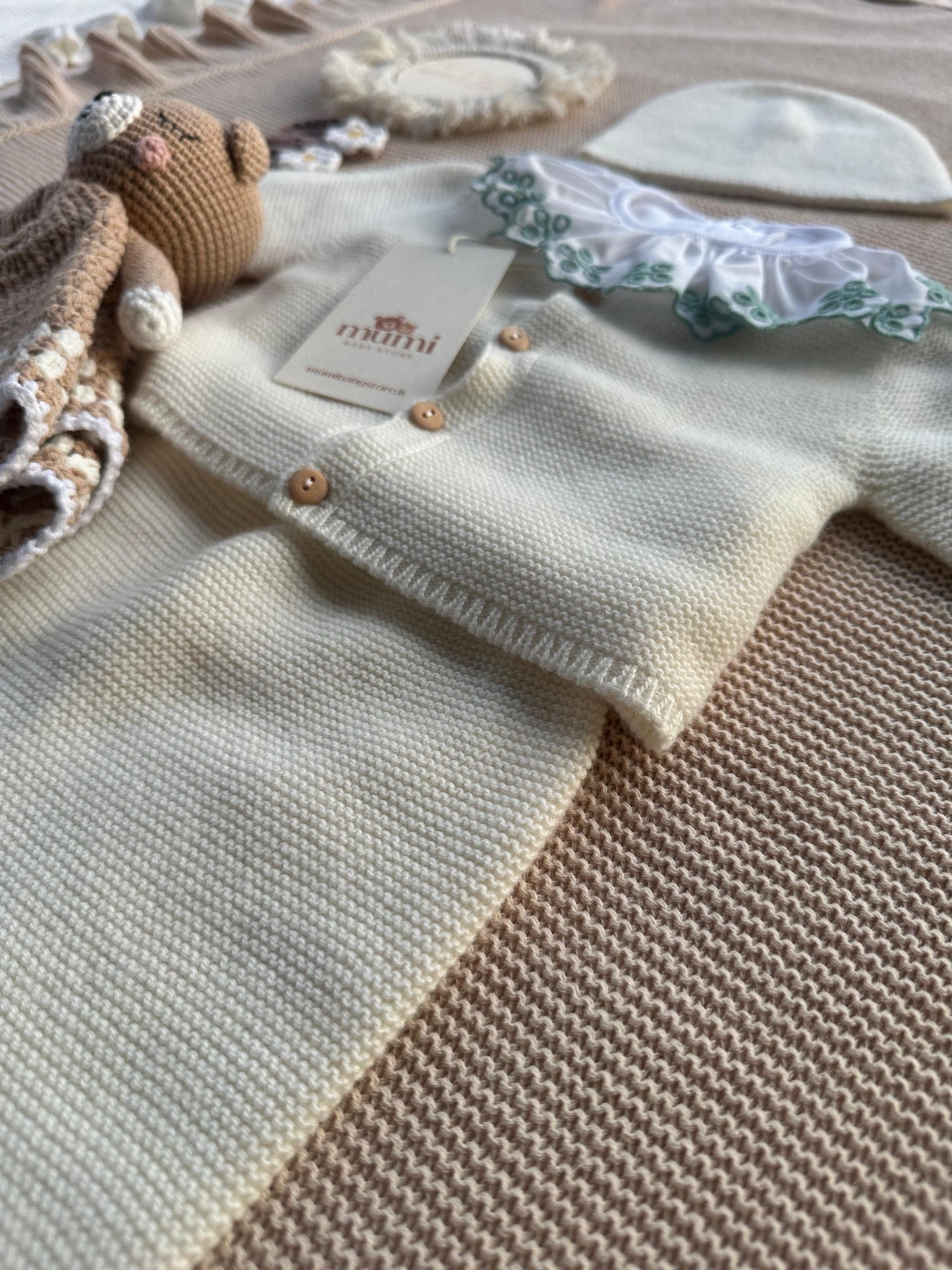 Completo Neonato 3 Pezzi in Lana e Cashmere