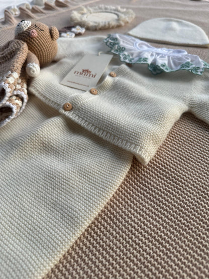 Completo Neonato 3 Pezzi in Lana e Cashmere