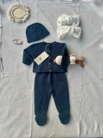 Completo Neonato 3 Pezzi in Lana e Cashmere