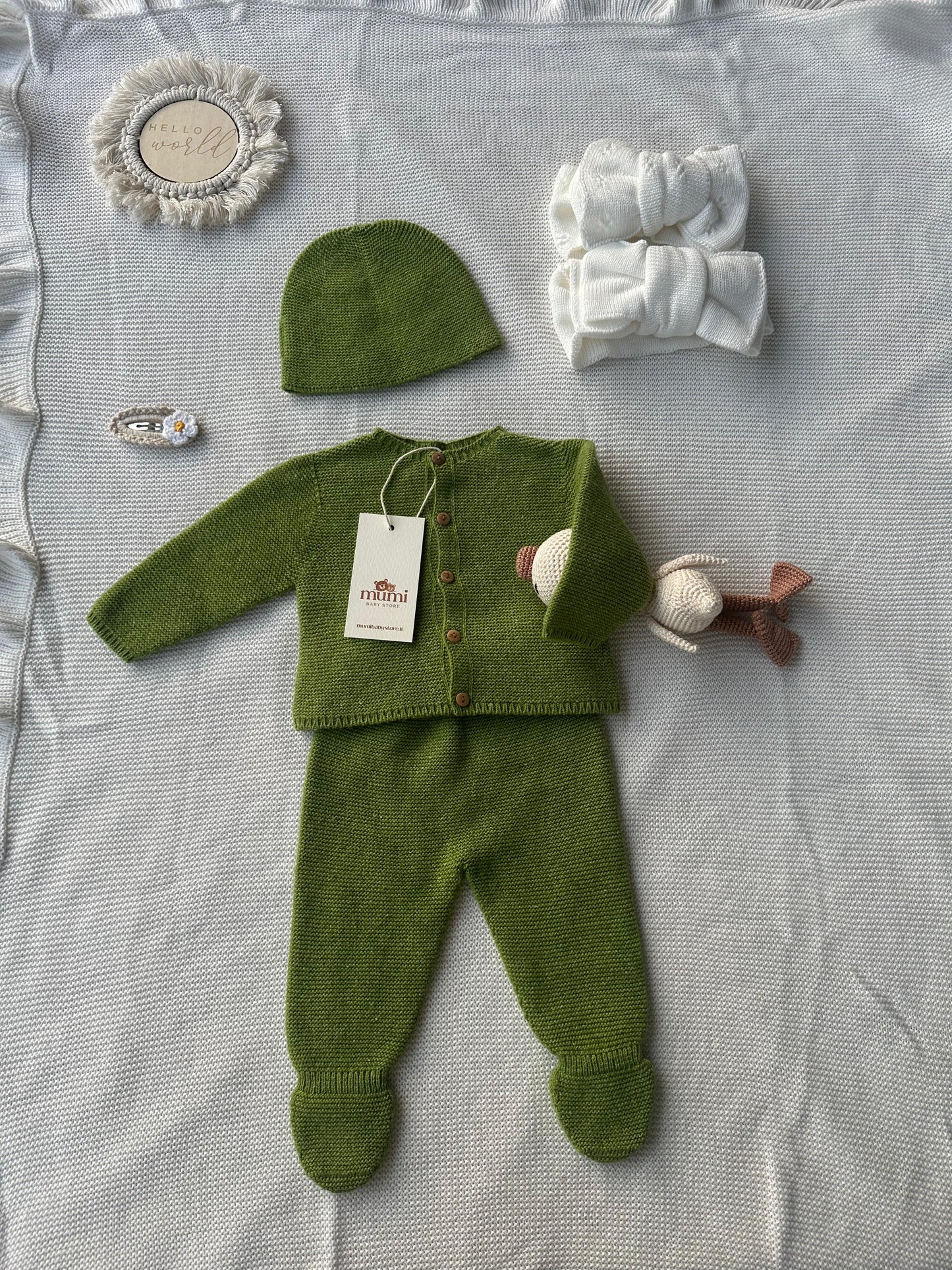 Completo Neonato 3 Pezzi in Lana e Cashmere