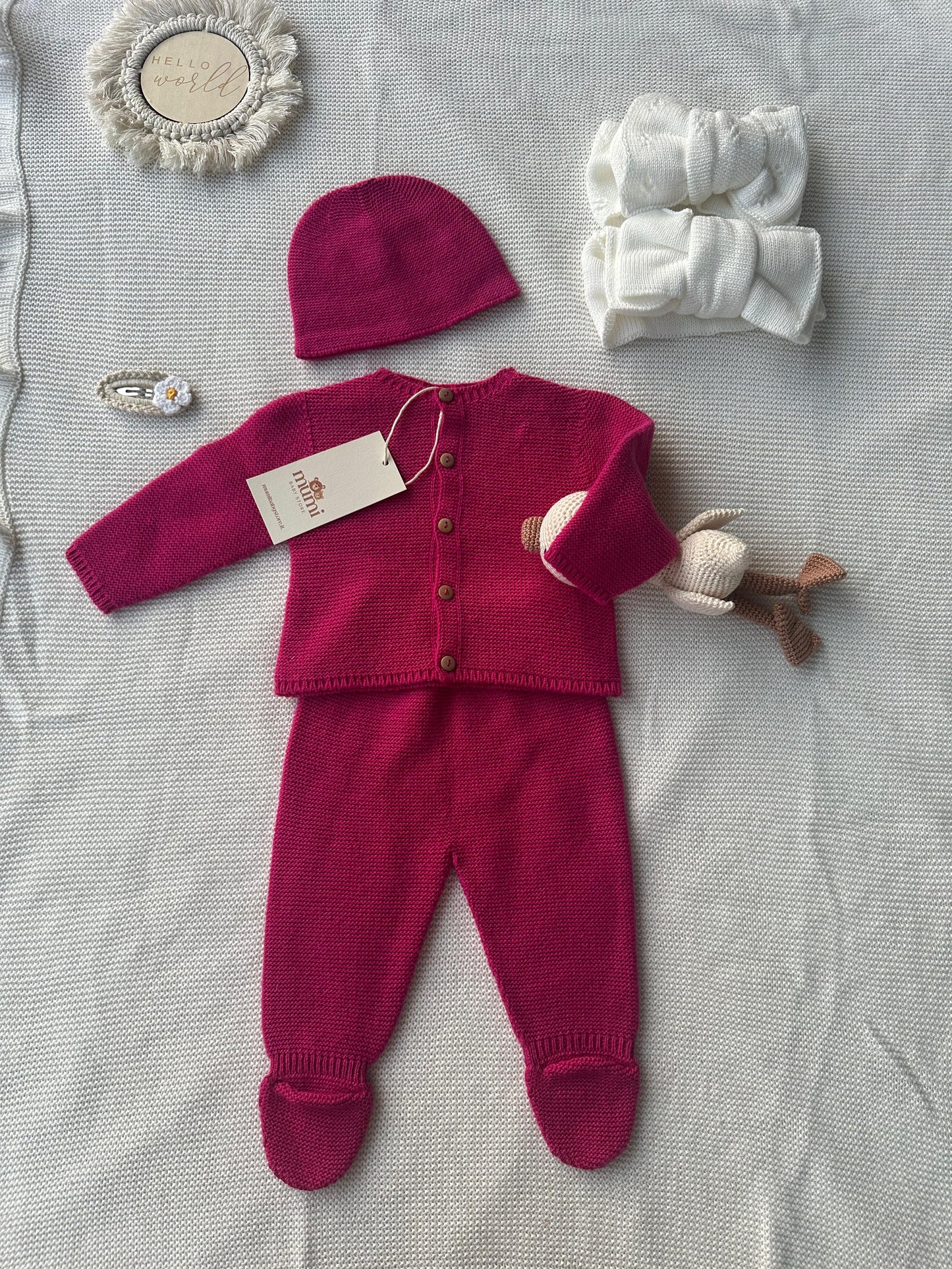 Completo Neonato 3 Pezzi in Lana e Cashmere