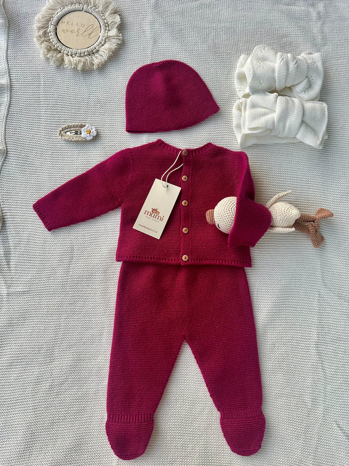 Completo Neonato 3 Pezzi in Lana e Cashmere