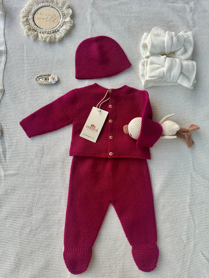 Completo Neonato 3 Pezzi in Lana e Cashmere